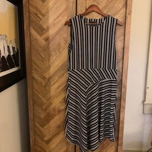 Banana Republic Striped Fit & Flare Asymmetric midi sleeveless Dress